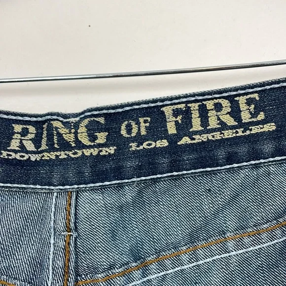 Ring Of Fire Slim Straight Jeans Mens 32/32 Blue Denim 5 Pocket Relaxed Pants - Picture 8 of 8